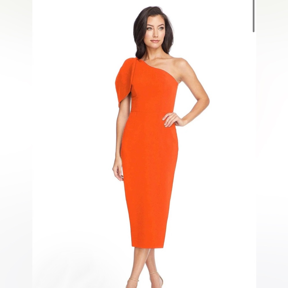 NWT Dress The Population Tiffany One-Shoulder Asymmetrical Crepe Midi Dress
